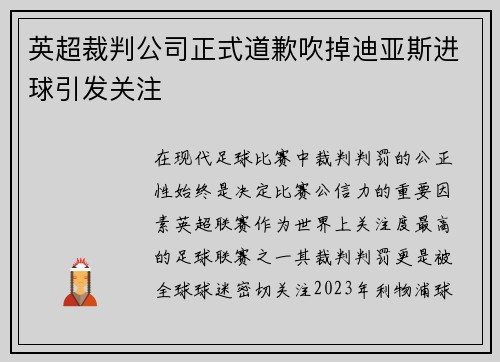英超裁判公司正式道歉吹掉迪亚斯进球引发关注 英超裁判公司正式道歉吹掉迪亚斯进球引发关注
