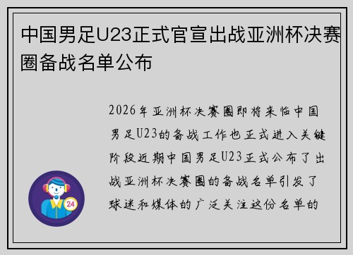 中国男足U23正式官宣出战亚洲杯决赛圈备战名单公布